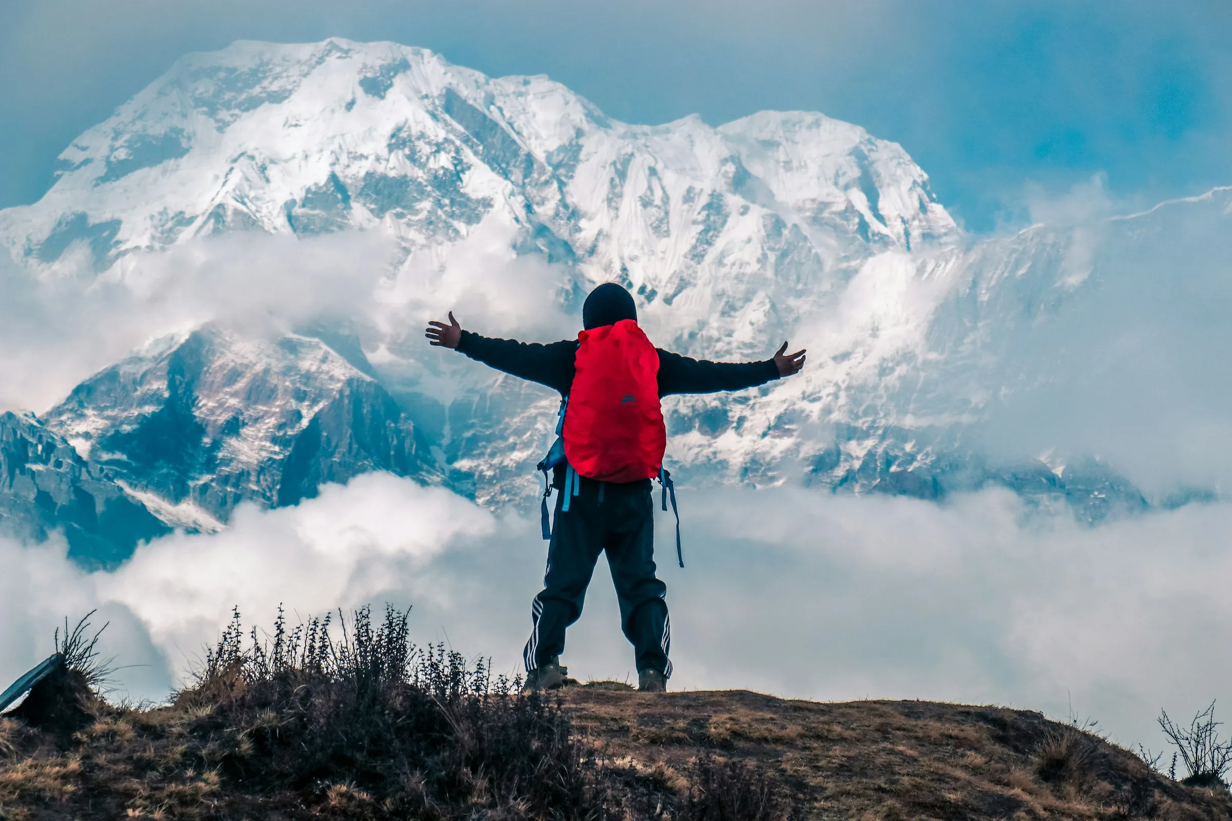 Trekker on the trail to Machapuchare Base Camp