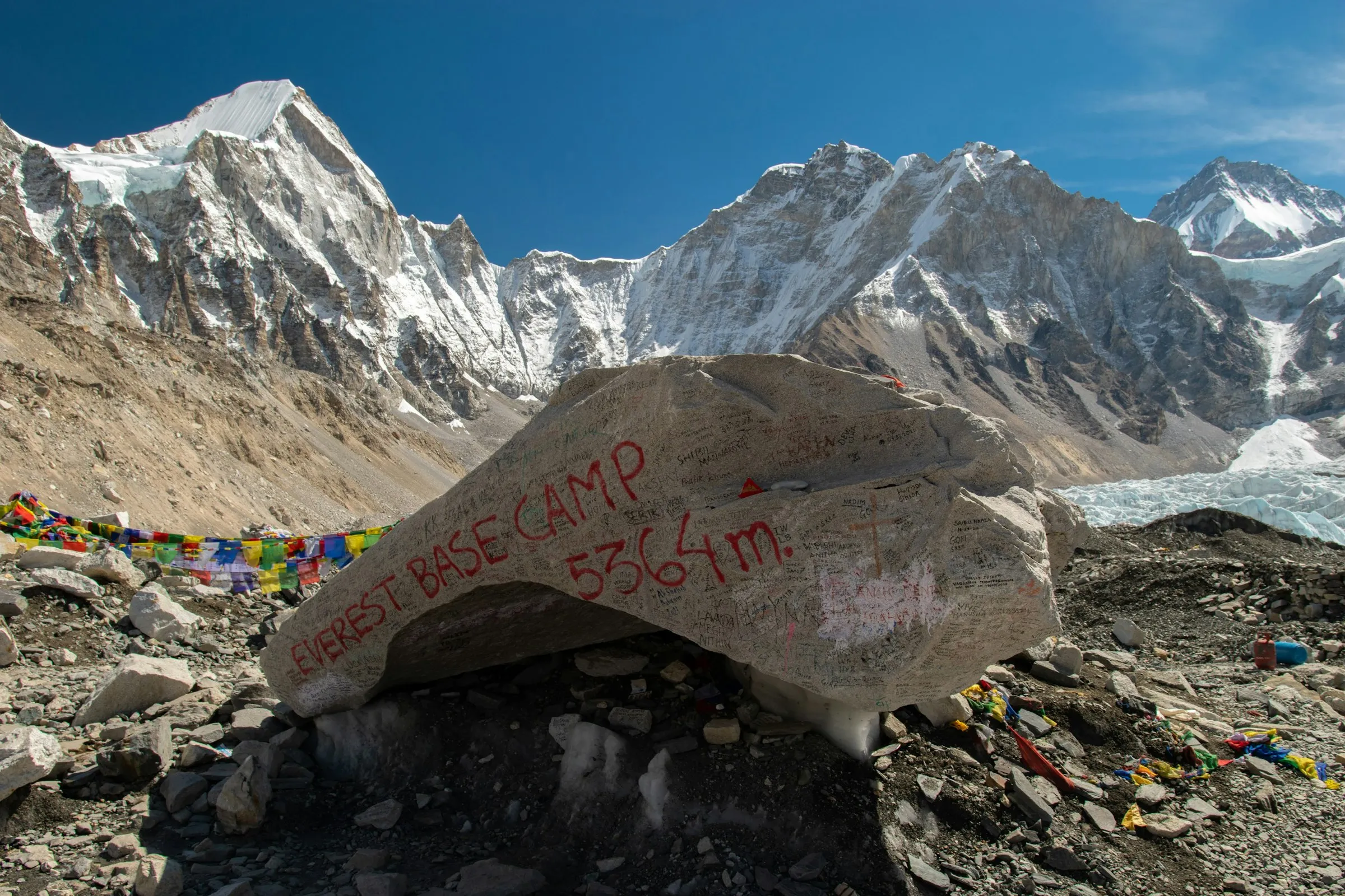 The Everest Base Camp marker rock at 5,364 m